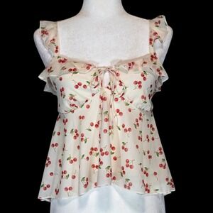 Wild Fable Cherry Print Ruffle Babydoll Tank Top Womens Medium Novelty Summer